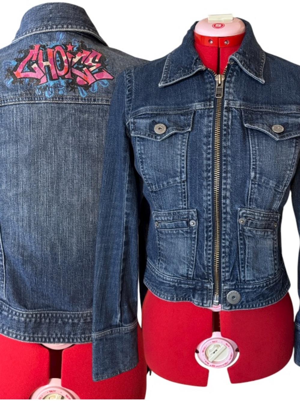 Vintage Calvin Klein Choice Y2K Graffiti Denim Jean Jacket Size Medium